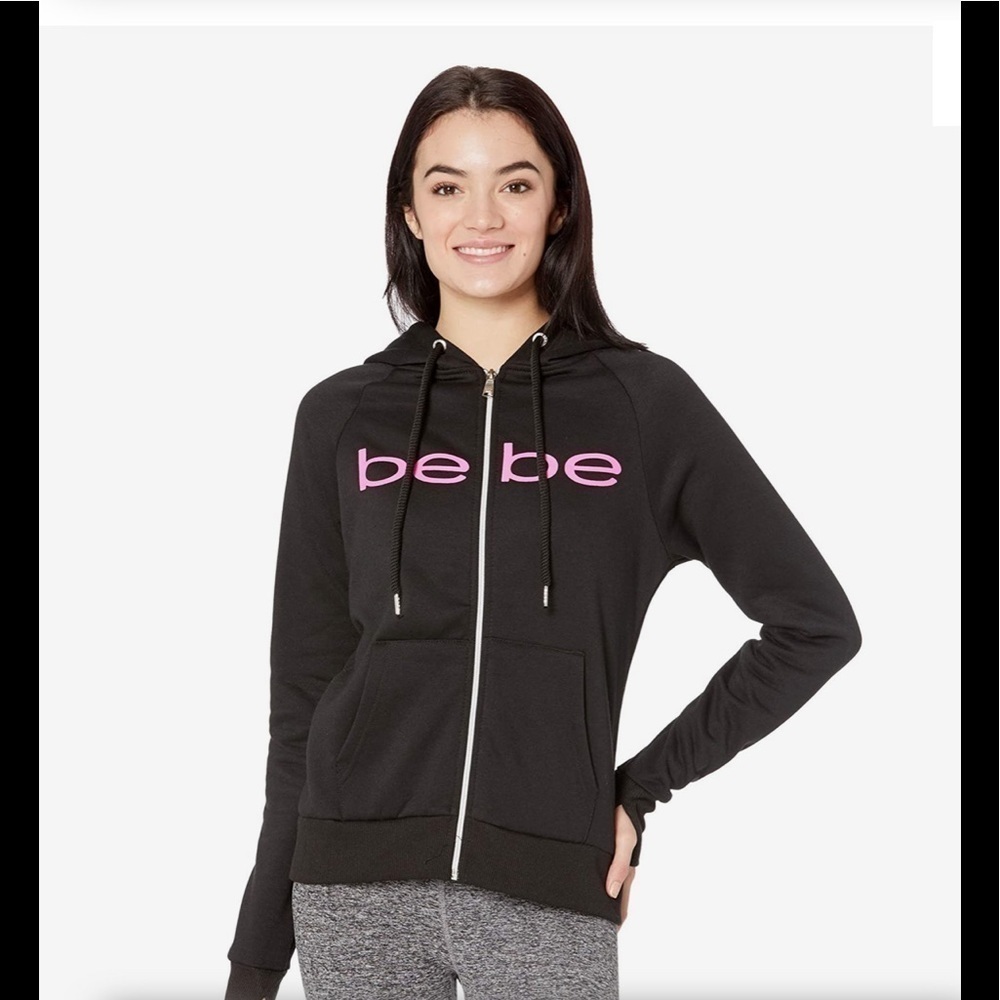 ! BEBE BLACK/ROSE GOLD SPORT
LOGO JACKET. S/P size
